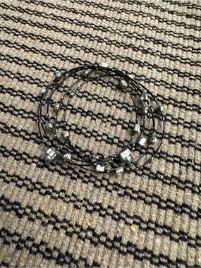 Source Unknown Black Multi-Strand Wire Bracelet with Silver Bead Accents